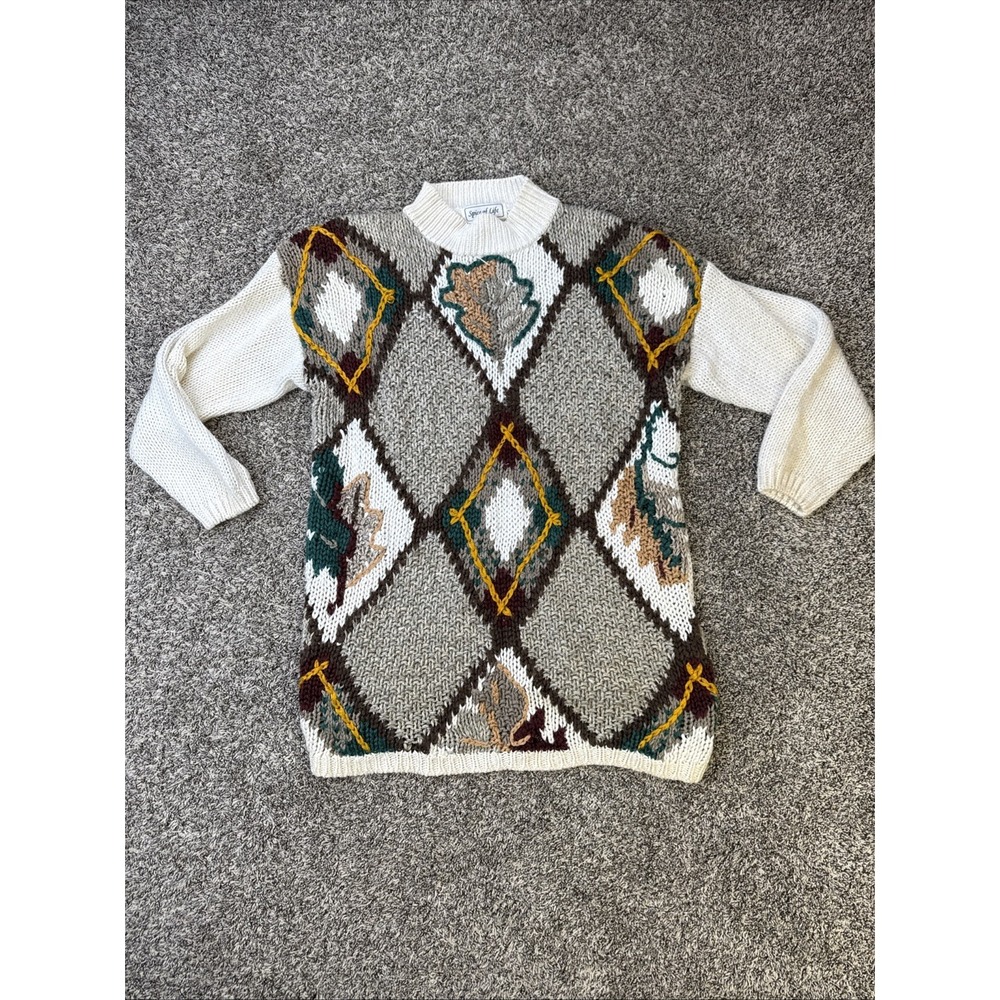 Vintage Womens Fall Pull Over Knit Sweater 80s Colorblock Long Sleeve
